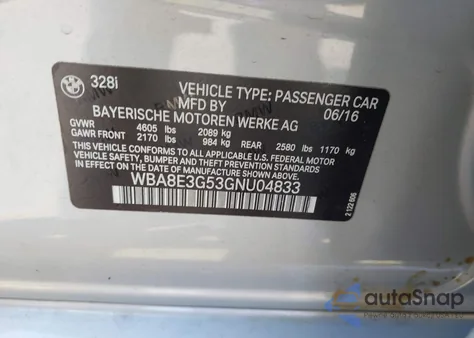 2016 BMW 328I xDrive z USA, uszkodzony, nr VIN WBA8E3G53GNU04833